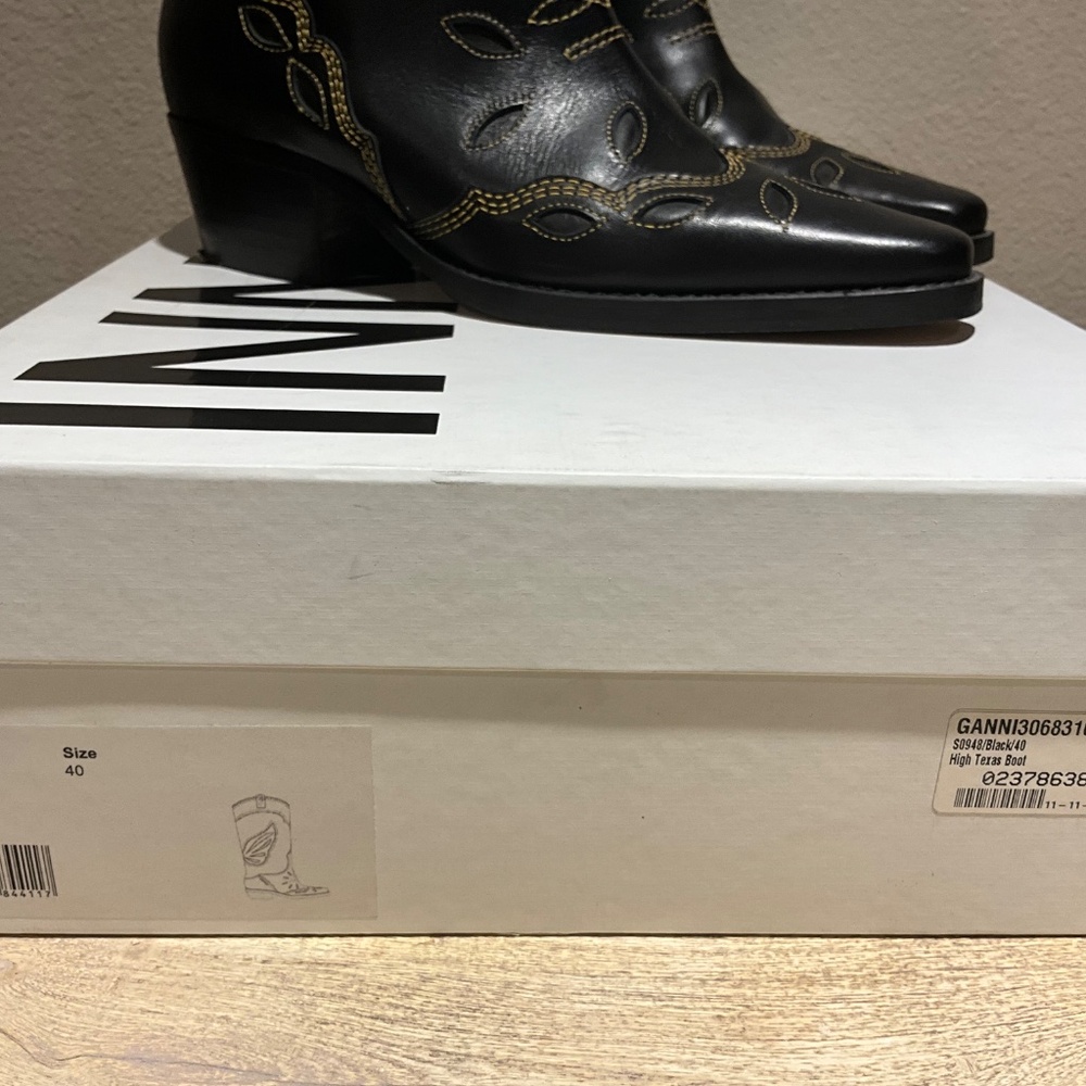 GANNI Mid Shaft Embroidered Western Cowboy Boots High Texas Boot Black Size 40 9 - Picture 16 of 16